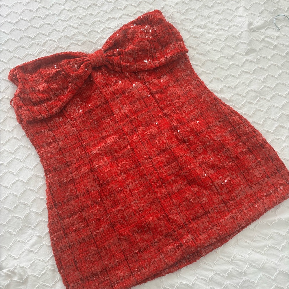Boohoo Strapless Red Sequin Dress - Picture 3 of 8